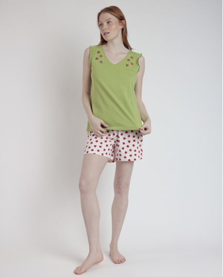ADMAS Pijama Sin Mangas Strawberry Field para Mujer VERDE