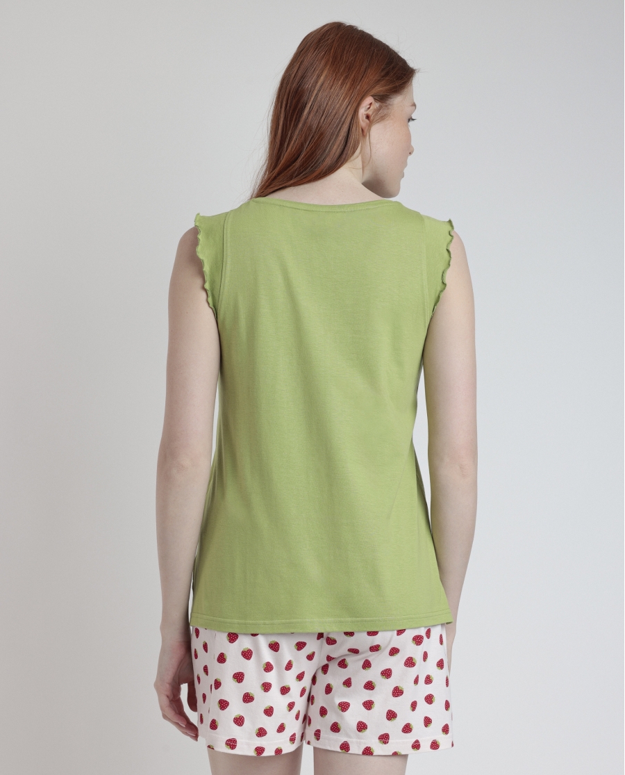 ADMAS Pijama Sin Mangas Strawberry Field para Mujer VERDE