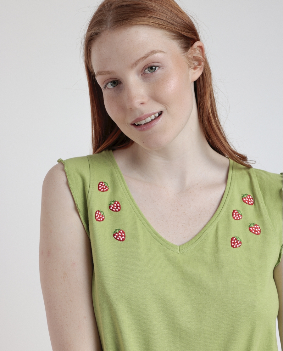ADMAS Pijama Sin Mangas Strawberry Field para Mujer VERDE