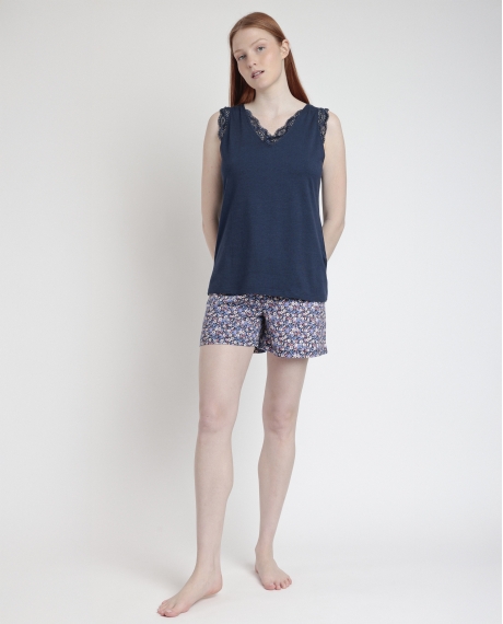 ADMAS Pijama Sin Mangas Blue And Pink Liberty para Mujer MARINO