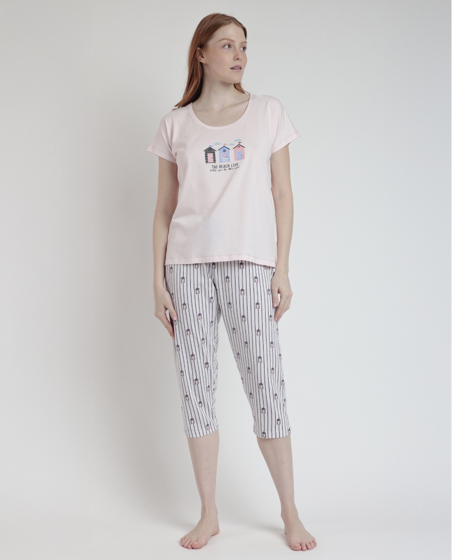 ADMAS Pijama Manga Corta Beach Life para Mujer ROSA