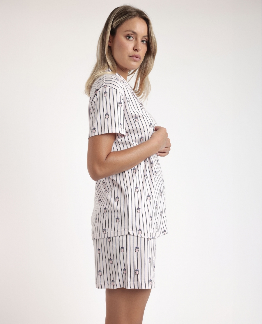 ADMAS Pijama Abierto Manga Corta Beach Life para Mujer ROSA