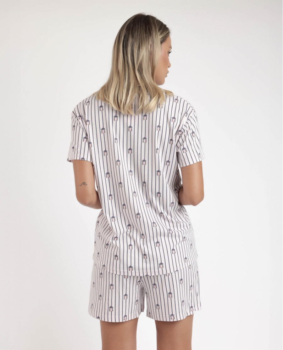 ADMAS Pijama Abierto Manga Corta Beach Life para Mujer ROSA