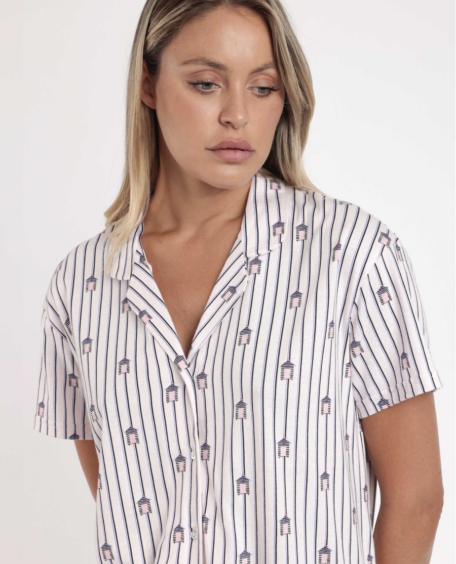 ADMAS Pijama Abierto Manga Corta Beach Life para Mujer ROSA