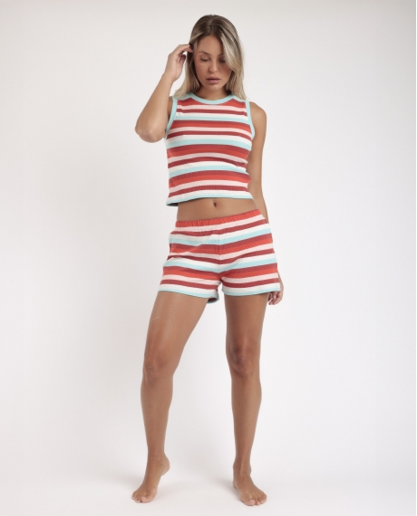 ADMAS Pijama Sin Mangas Stripes Colors para Mujer MULTICOLOR