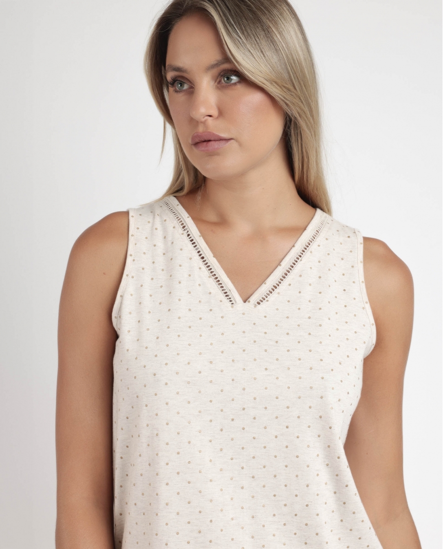 ADMAS CLASSIC Pijama Sin Mangas Organic Dots para Mujer BEIGE