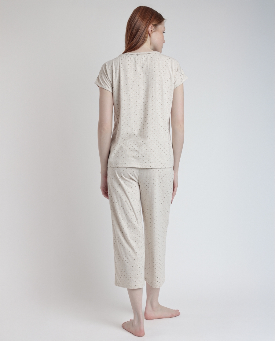 ADMAS CLASSIC Pijama Manga Caída Organic Dots para Mujer BEIGE