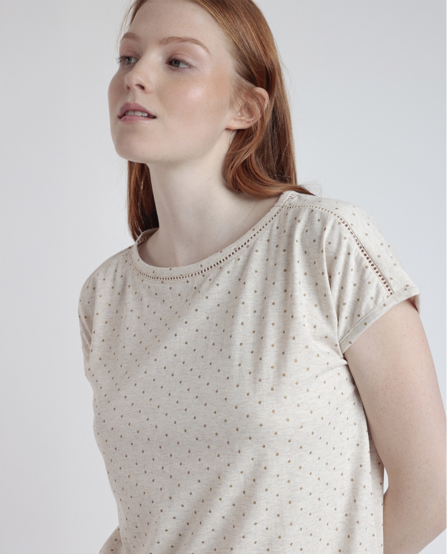 ADMAS CLASSIC Pijama Manga Caída Organic Dots para Mujer BEIGE