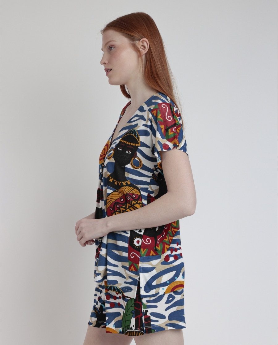 ADMAS LUXURY Pijama Manga Caída Luxury African para Mujer MULTICOLOR