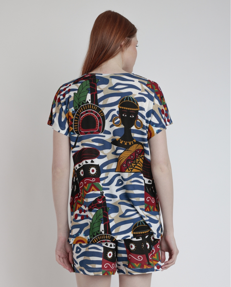 ADMAS LUXURY Pijama Manga Caída Luxury African para Mujer MULTICOLOR
