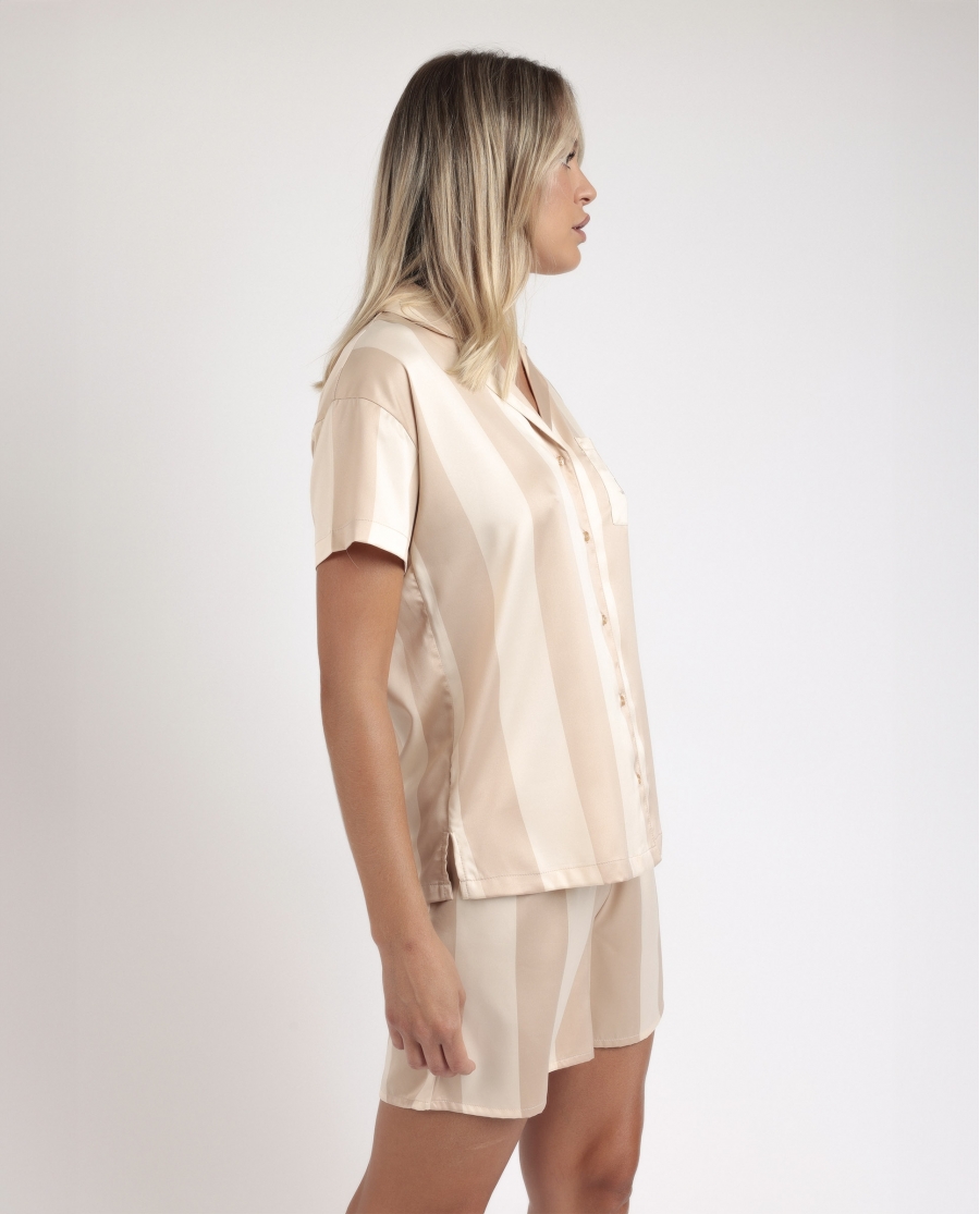 ADMAS CLASSIC Pijama Abierto Manga Corta Luxe Stripes para Mujer ORO