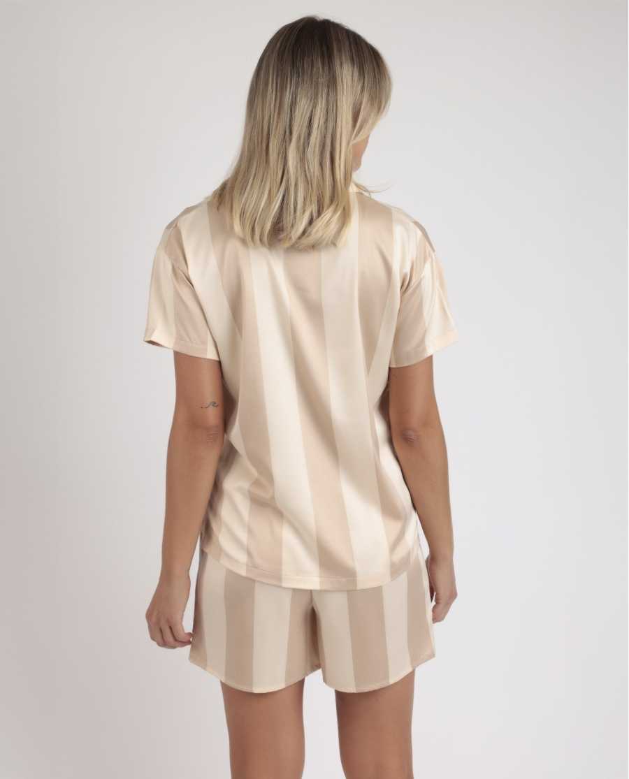 ADMAS CLASSIC Pijama Abierto Manga Corta Luxe Stripes para Mujer ORO