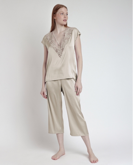 ADMAS CLASSIC Pijama Manga Caída Satin And Guipur para Mujer CAVA