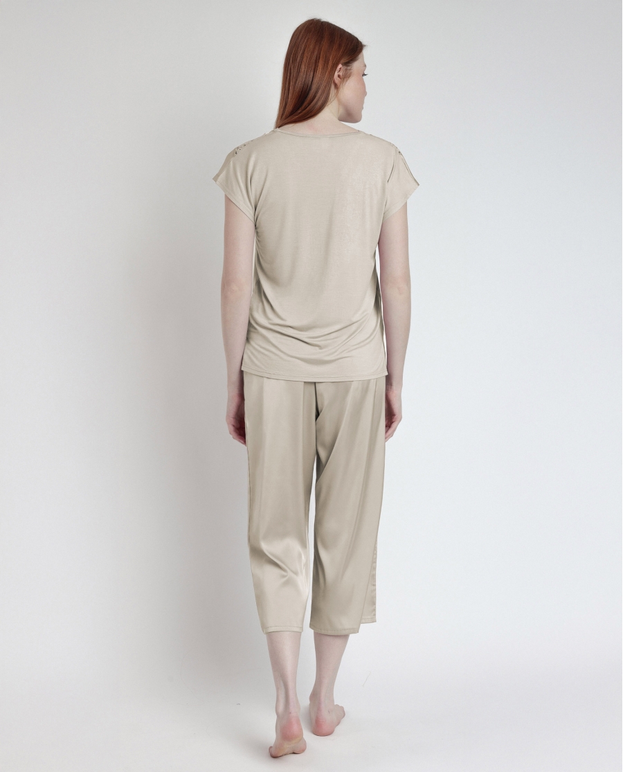 ADMAS CLASSIC Pijama Manga Caída Satin And Guipur para Mujer CAVA