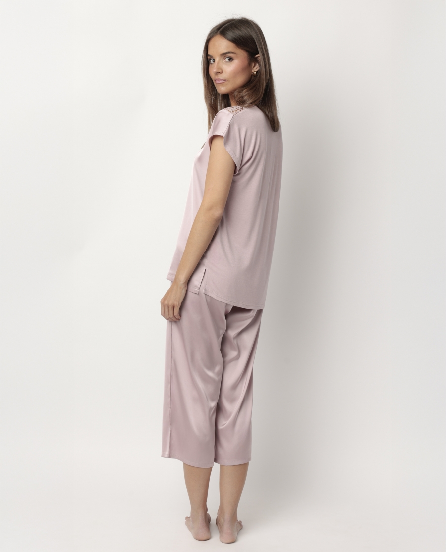 ADMAS CLASSIC Pijama Manga Caída Satin And Guipur para Mujer MALVA