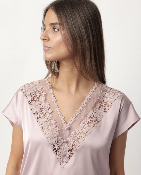 ADMAS CLASSIC Pijama Manga Caída Satin And Guipur para Mujer MALVA 2