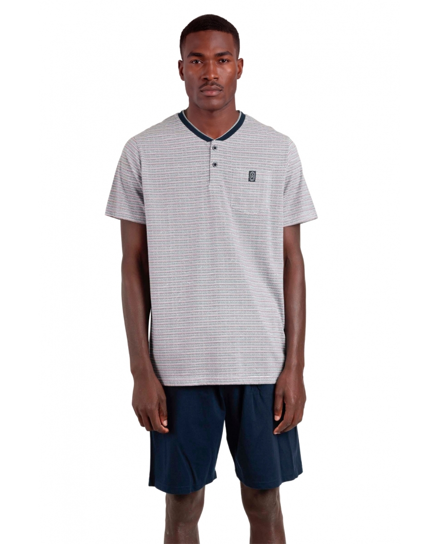 ADMAS CLASSIC Pijama Manga Corta Espiga para Hombre AZUL