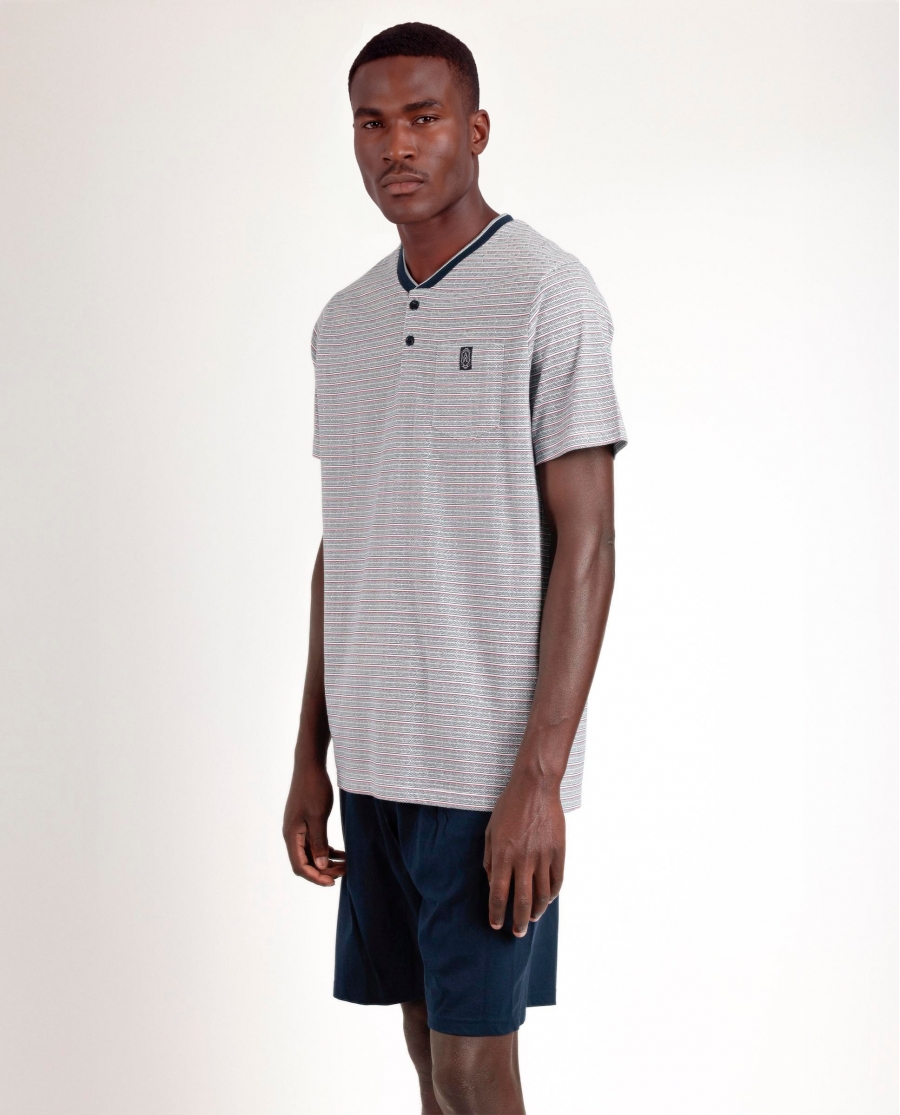 ADMAS CLASSIC Pijama Manga Corta Espiga para Hombre AZUL