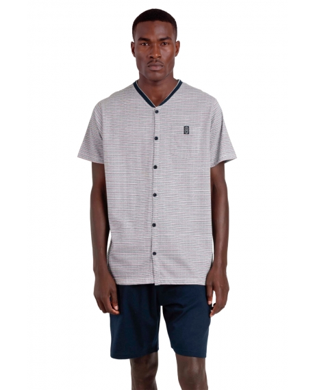 ADMAS CLASSIC Pijama Abierto Manga Corta Espiga para Hombre AZUL