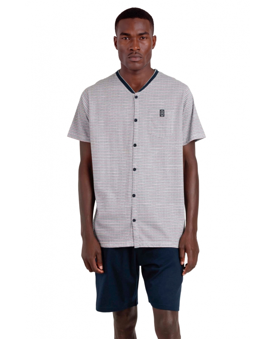 ADMAS CLASSIC Pijama Abierto Manga Corta Espiga para Hombre AZUL
