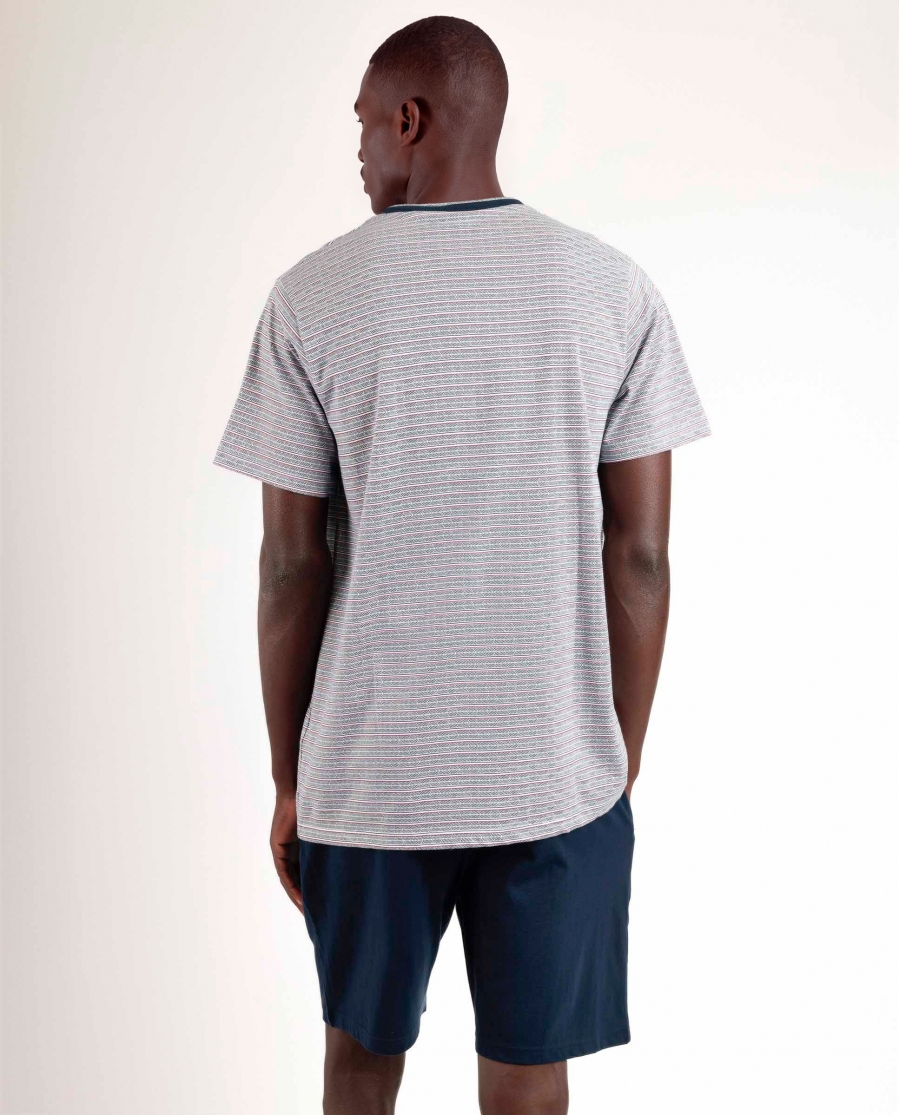 ADMAS CLASSIC Pijama Abierto Manga Corta Espiga para Hombre AZUL