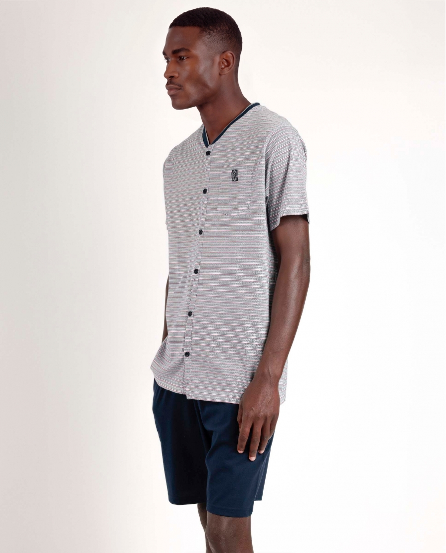 ADMAS CLASSIC Pijama Abierto Manga Corta Espiga para Hombre AZUL