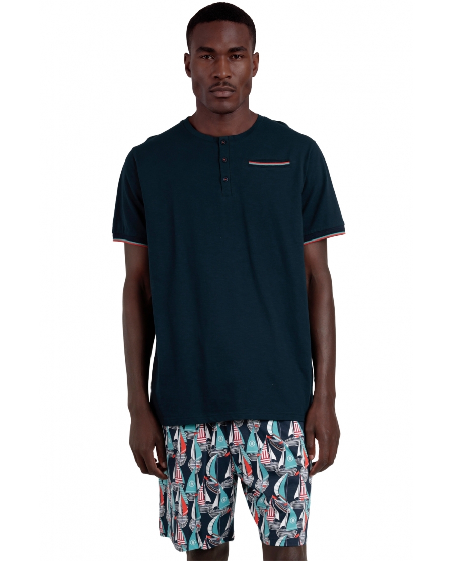 ADMAS Pijama Manga Corta Boat Race para Hombre MARINO