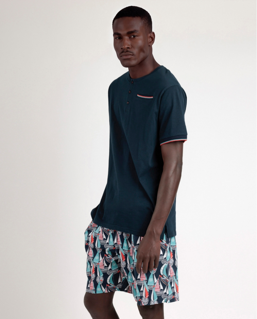 ADMAS Pijama Manga Corta Boat Race para Hombre MARINO