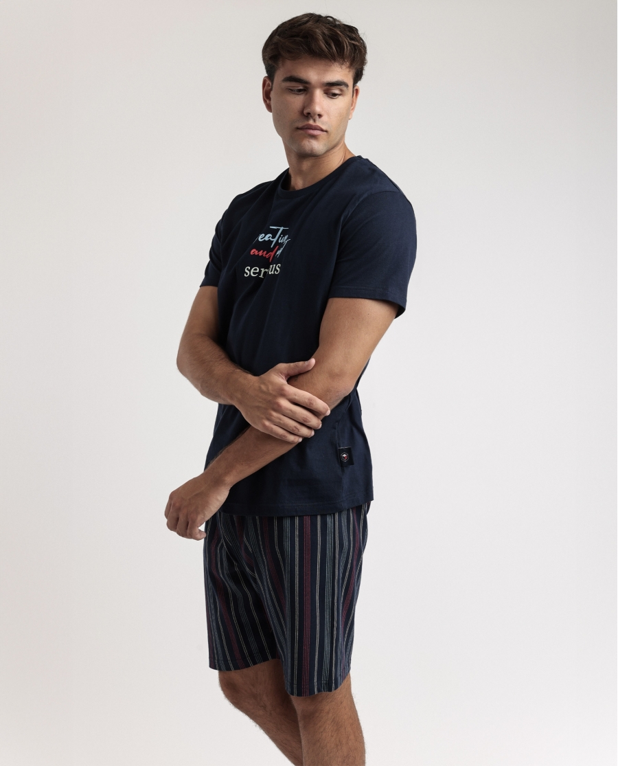 STAY AT HOME Pijama Manga Corta Creative And Not Serious para Hombre MARINO