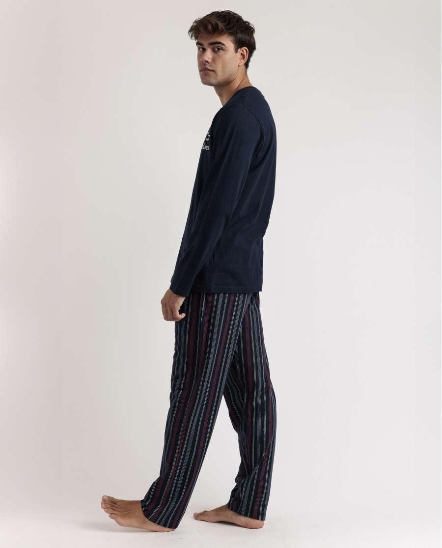 STAY AT HOME Pijama Manga Larga Creative And Not Serious para Hombre MARINO