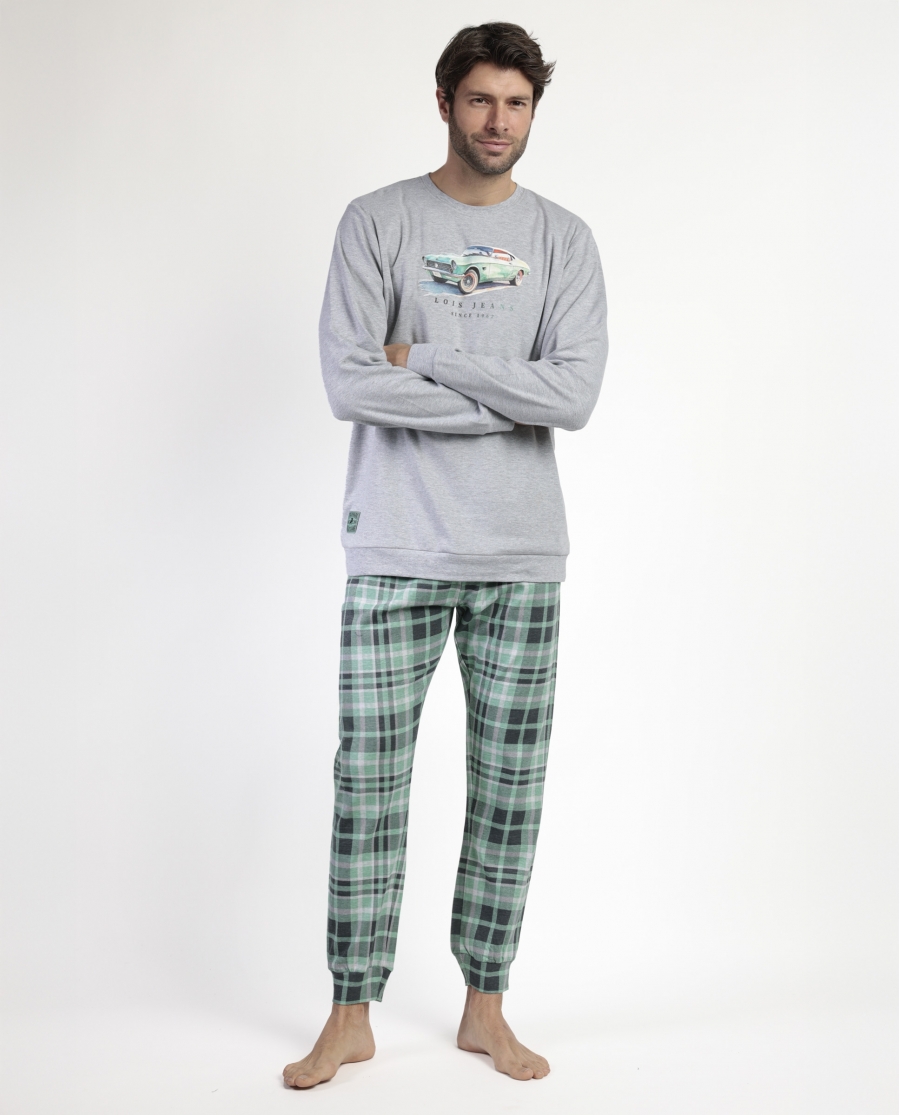 LOIS Pijama Manga Larga Felpa Vintage Car para Hombre GRIS JASPE