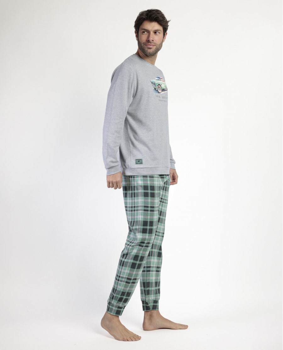 LOIS Pijama Manga Larga Felpa Vintage Car para Hombre GRIS JASPE