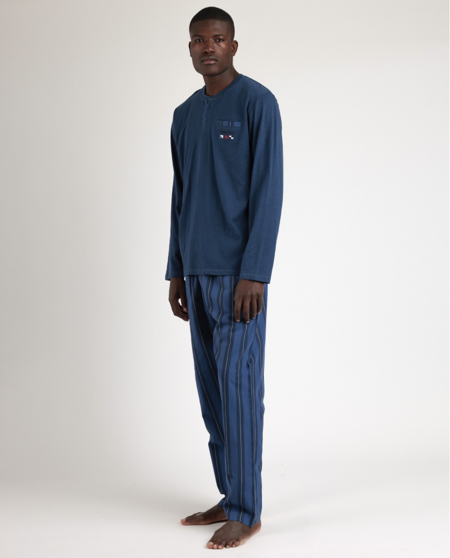ANTONIO MIRO Pijama Manga Larga Marine Flags para Hombre AZUL