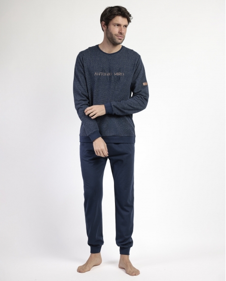 ANTONIO MIRO Pijama Manga Larga Felpa Ridge para Hombre MARINO