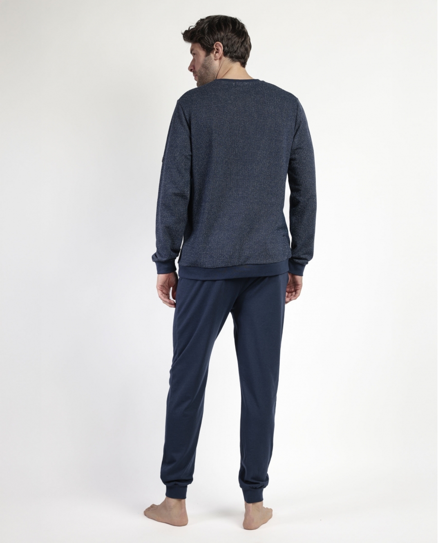 ANTONIO MIRO Pijama Manga Larga Felpa Ridge para Hombre MARINO