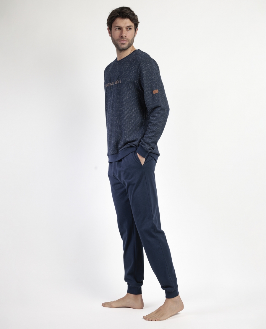 ANTONIO MIRO Pijama Manga Larga Felpa Ridge para Hombre MARINO