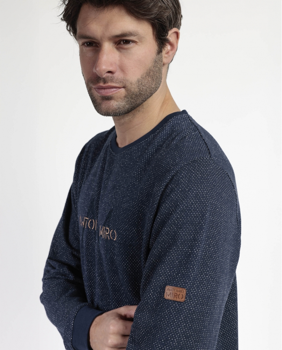 ANTONIO MIRO Pijama Manga Larga Felpa Ridge para Hombre MARINO