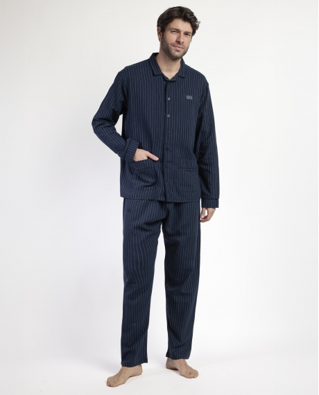 ANTONIO MIRO Pijama Manga Larga Abierto Miro Stripes para Hombre MARINO