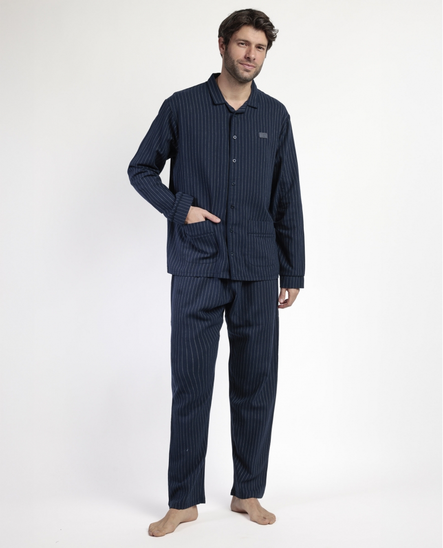 ANTONIO MIRO Pijama Manga Larga Abierto Miro Stripes para Hombre MARINO