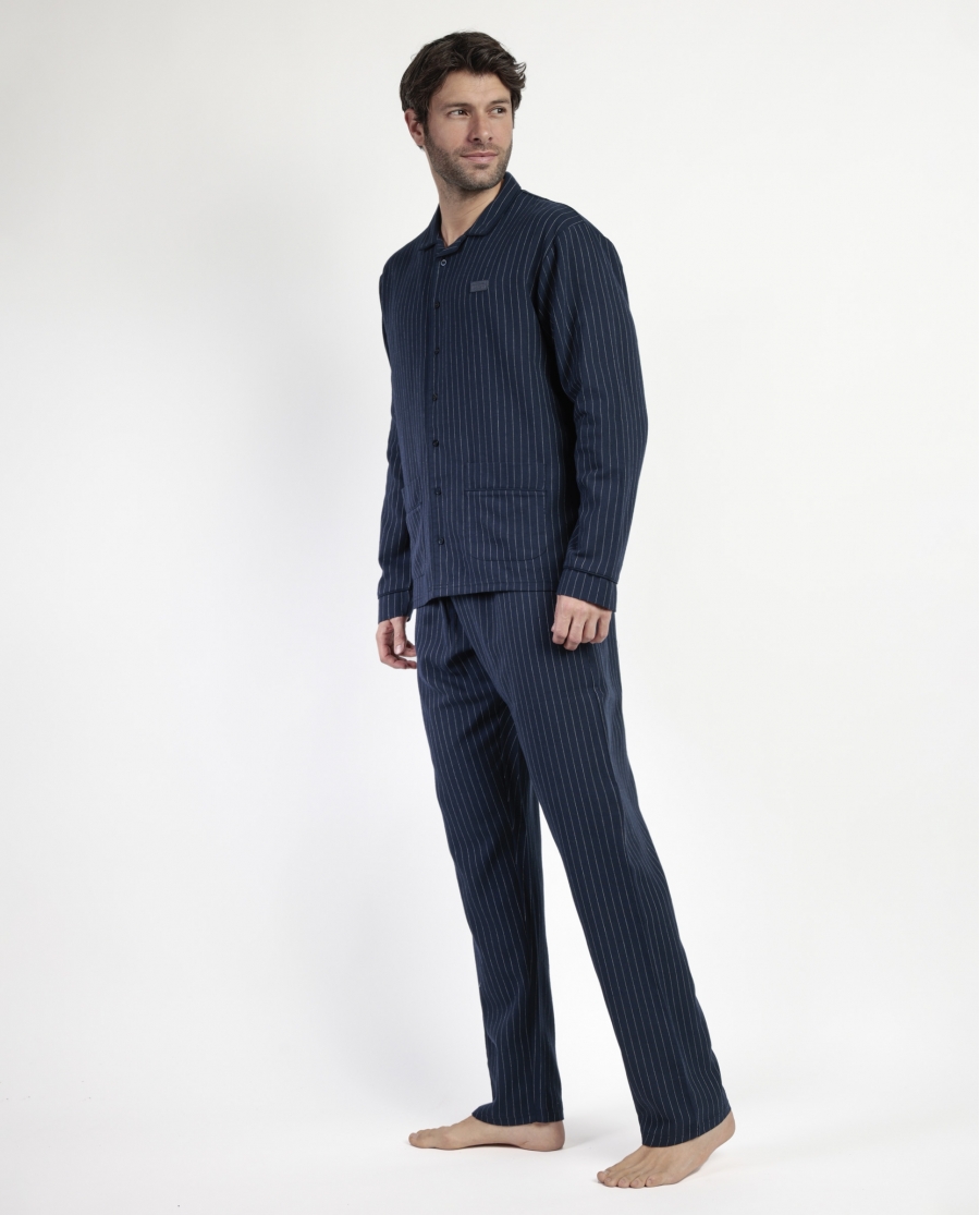 ANTONIO MIRO Pijama Manga Larga Abierto Miro Stripes para Hombre MARINO