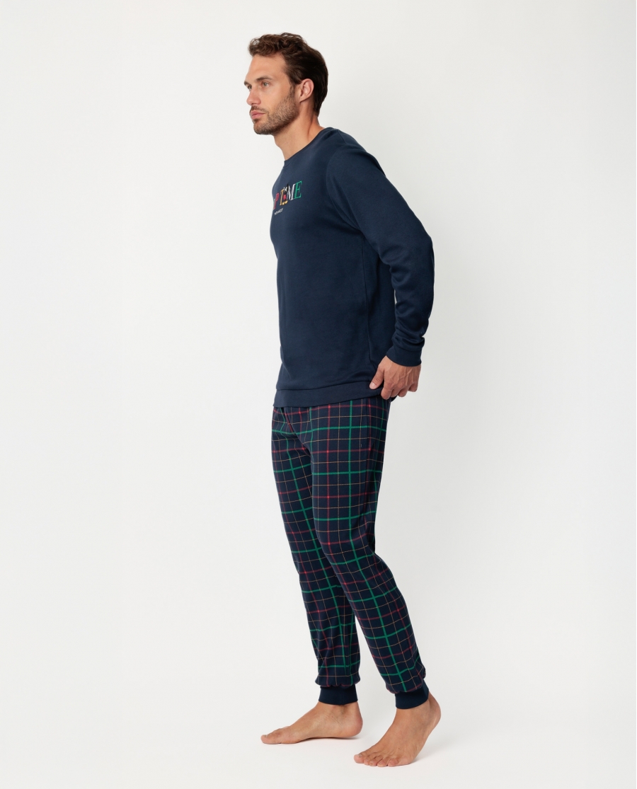 DISNEY Pijama Manga Larga Nap Time para Hombre MARINO