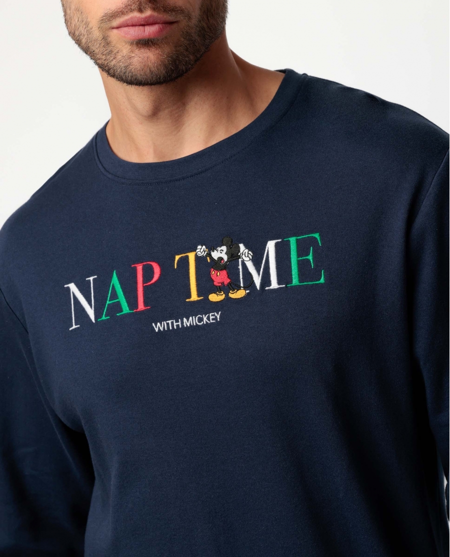 DISNEY Pijama Manga Larga Nap Time para Hombre MARINO