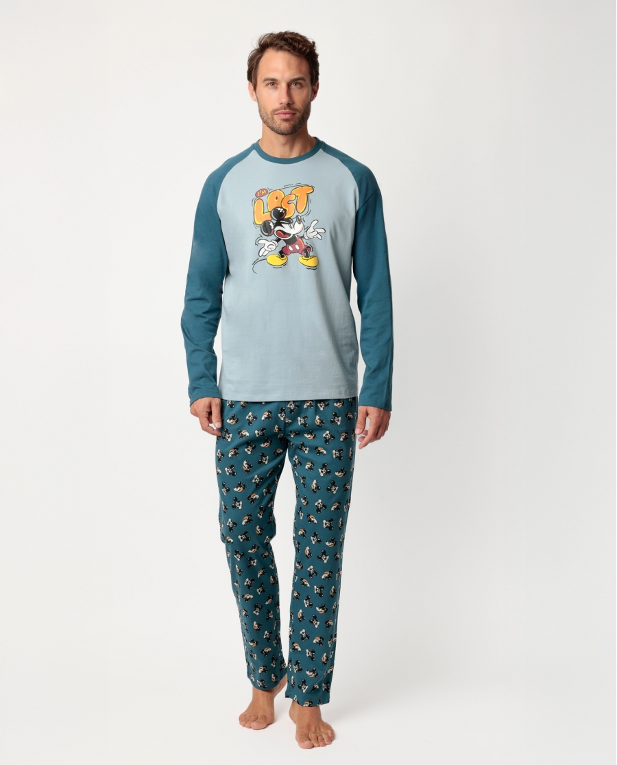 DISNEY Pijama Manga Larga Lost Mickey para Hombre AZUL