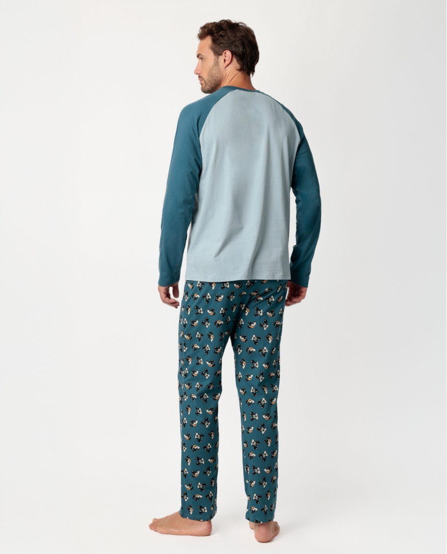 DISNEY Pijama Manga Larga Lost Mickey para Hombre AZUL