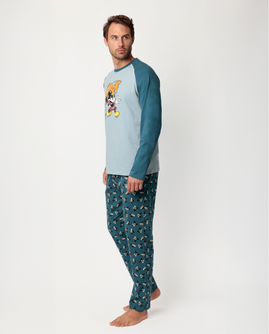 DISNEY Pijama Manga Larga Lost Mickey para Hombre AZUL