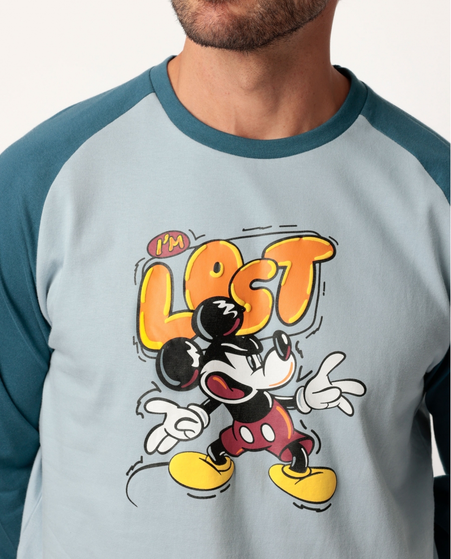 DISNEY Pijama Manga Larga Lost Mickey para Hombre AZUL