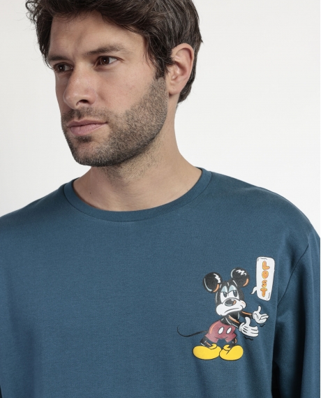 DISNEY Pijama Manga Larga Felpa Lost Mickey para Hombre AZUL 2