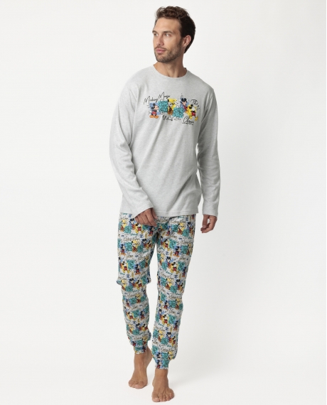 DISNEY Pijama Manga Larga Original Mickey para Hombre GRIS JASPE