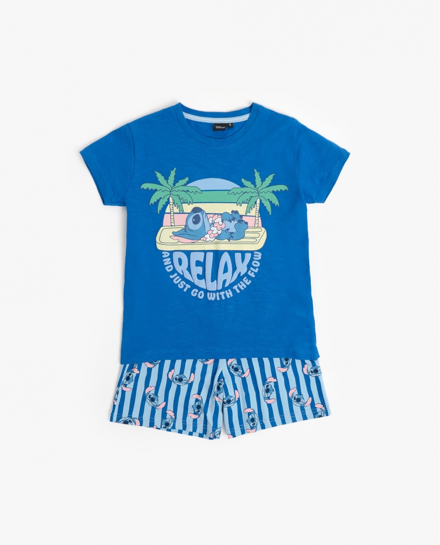 DISNEY Pijama Manga Corta Stitch Waves para Niño AZUL