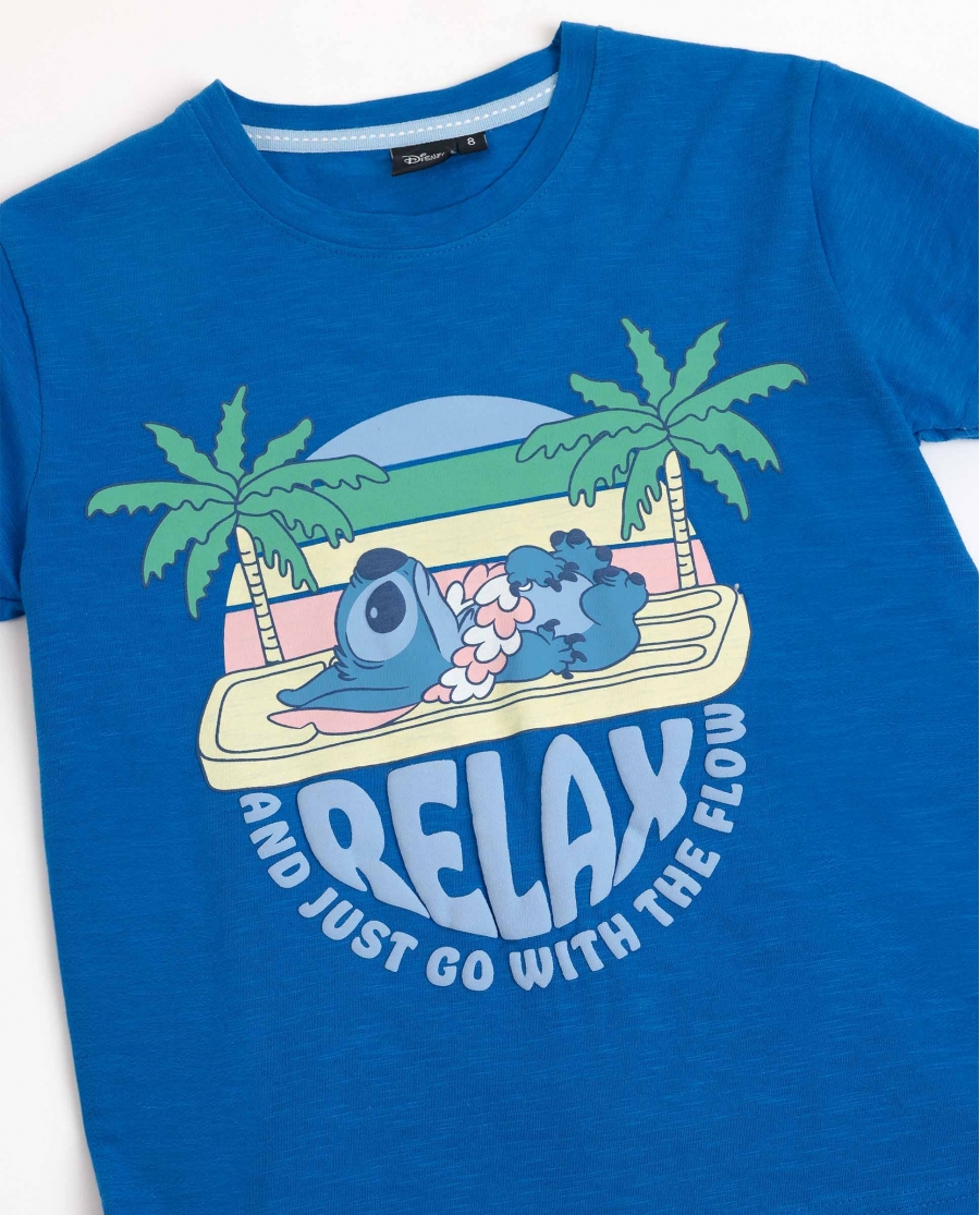 DISNEY Pijama Manga Corta Stitch Waves para Niño AZUL